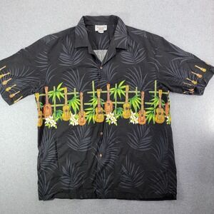 Pacific Legend Apparel Shirt Mens XL Black Ukulele Hawaiian Aloha Music Print